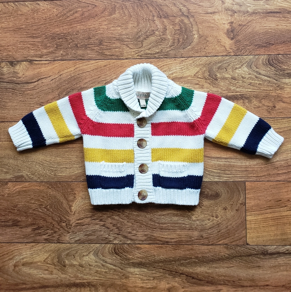 HBC Hudson's Bay Company baby knit cardigan sweater HBC Stripes